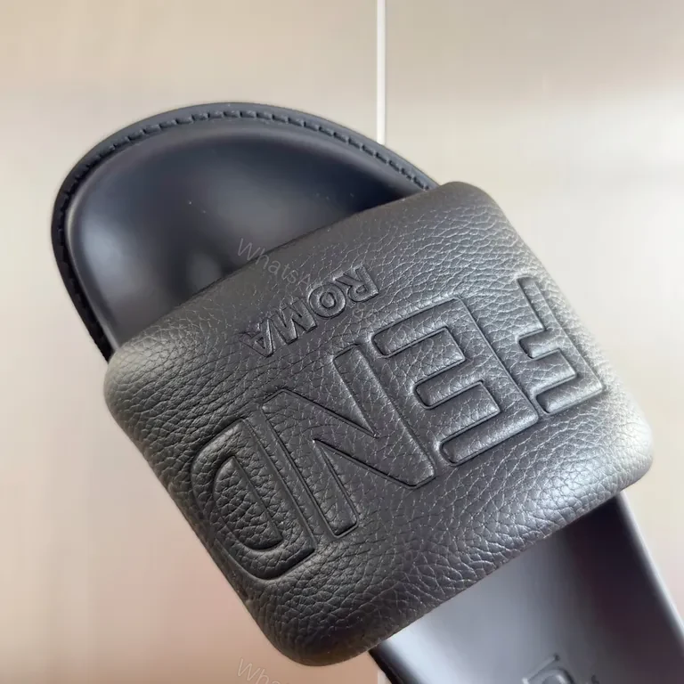 View 5 of Fendi Leather Slide Sandals: Minimalist Luxe Comfort