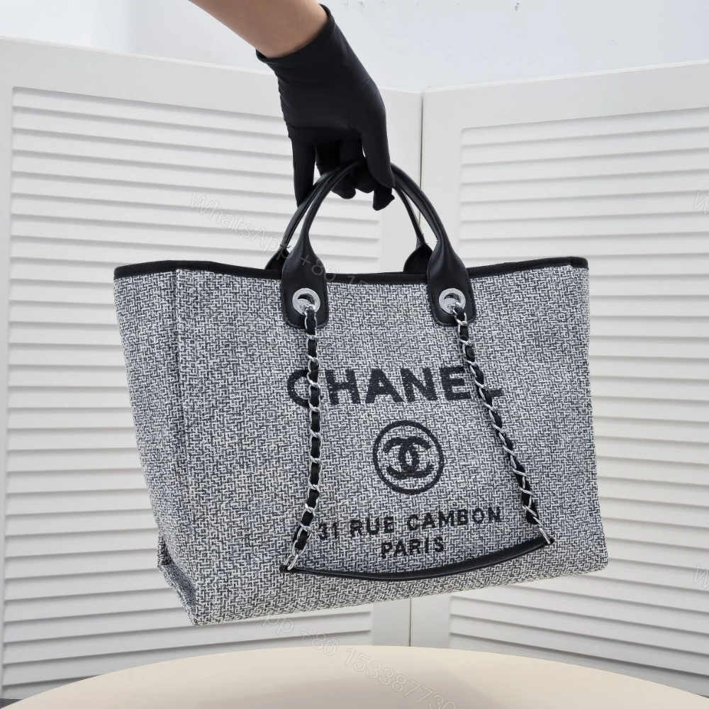 View 5 of Chanel Large Deauville Tote Bag Bicolor Gray 40Cm