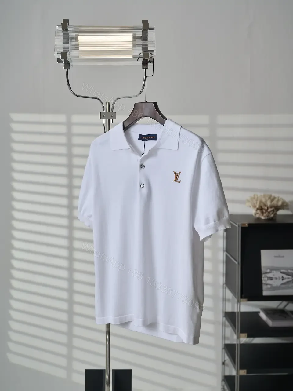 View 11 of White Cotton Polo with Monogram Logo Embroidery