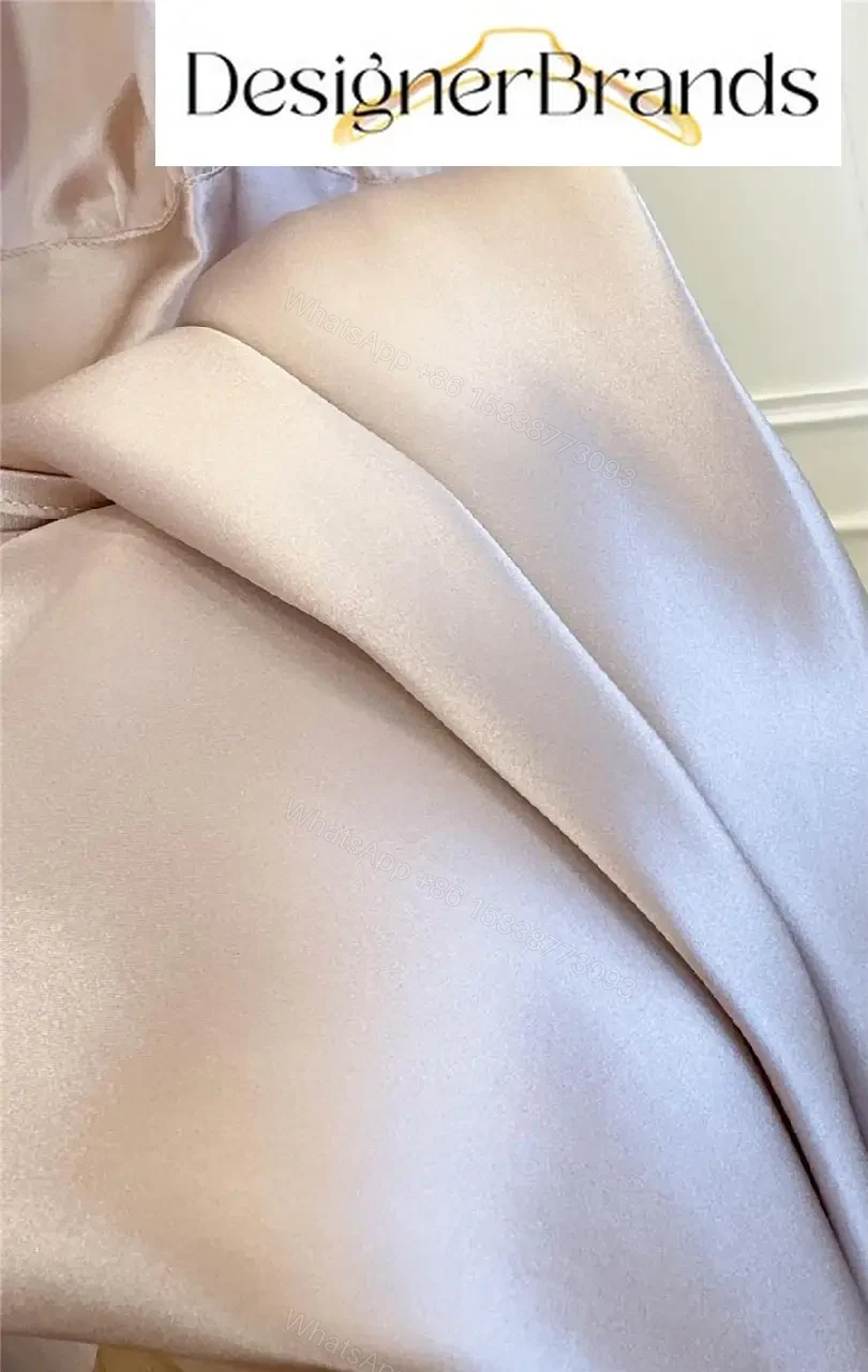 View 11 of Chloe Pale Pink Silk Satin Maxi Dress with Lace Trim