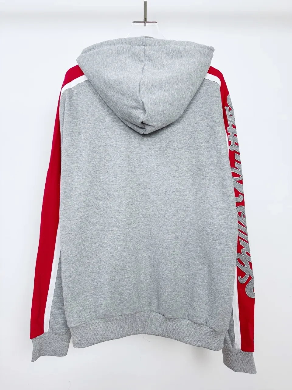 View 4 of Grey Mélange Hoodie with Red Tape – Premium Comfort & Embroidery