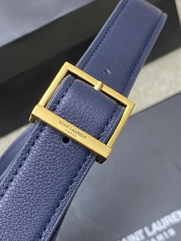 View 3 of Navy Leather Shoulder Bag: Structured Luxe with Gold-YSL Hardware