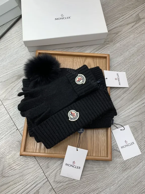 View 9 of Moncler Black Knit Winter Accessories Set: Beanie, Scarf, Gloves