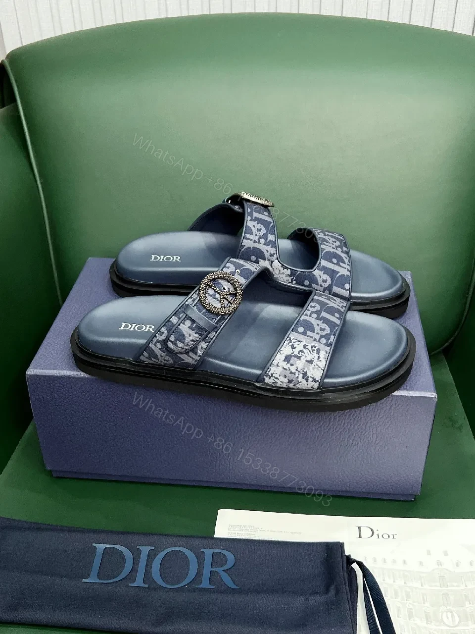 View 6 of Denim-Textured Buckle Sandals: Couture-Comfort Slides