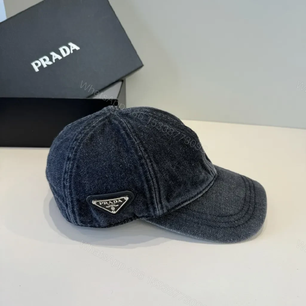 Denim-Accent Cap with Subtle Prada-Inspired Emblem — view 1