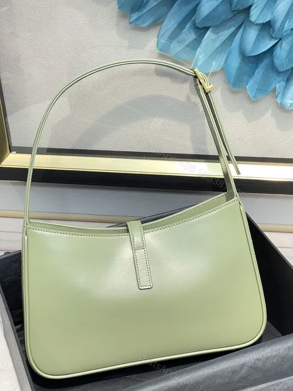 View 5 of Deep Green Leather Rectangular Bag with Gold YSL Logo
