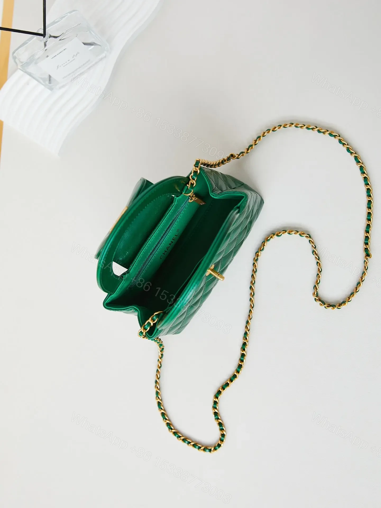 View 7 of CHANEL KELLY MINI 19 BAG IN GREEN FOREST CALFSKIN