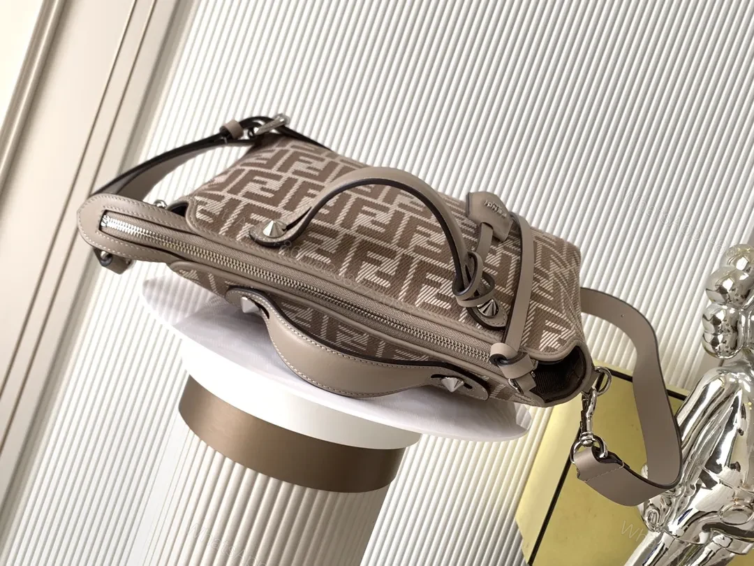 View 4 of Taupe Patterned Satchel: Structured Luxury Bag, Everyday Chic