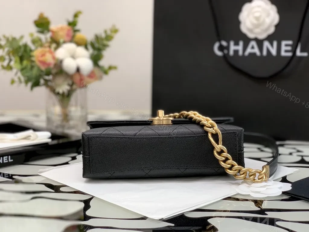 View 4 of Quilted Leather Shoulder Bag with Gold Chain