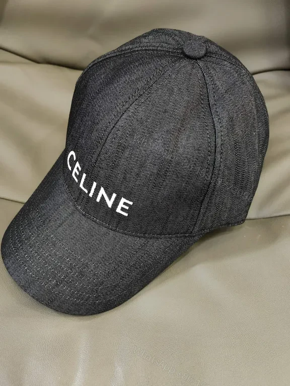 View 3 of Minimalist Denim Cap with Bold CELINE Logo Cap