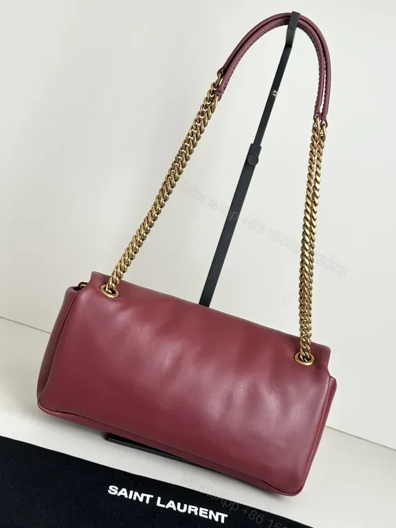 View 5 of Chic Burgundy Leather Flap Bag with Gold Chain Strap