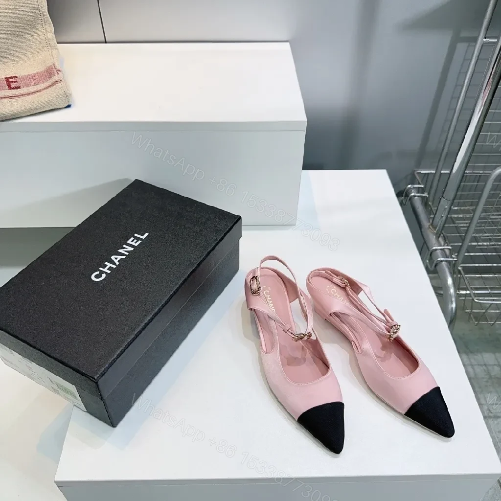 View 2 of Pink Leather Slingbacks with Black Cap Toe - Luxury Everyday Style