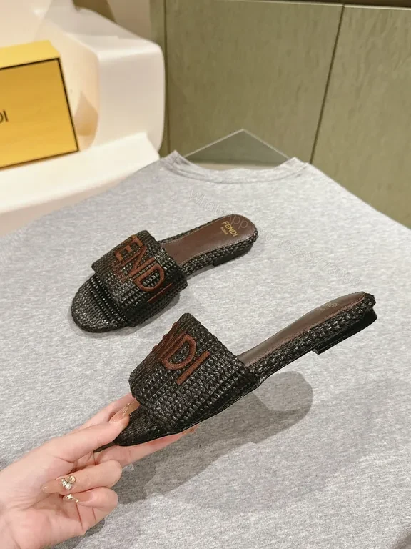 View 3 of Fendi Textured Black Woven Slide: Signature Comfort
