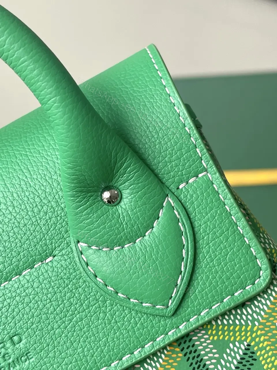 View 10 of green leather mini backpack with monogram pattern and luxury green trim for everyday use