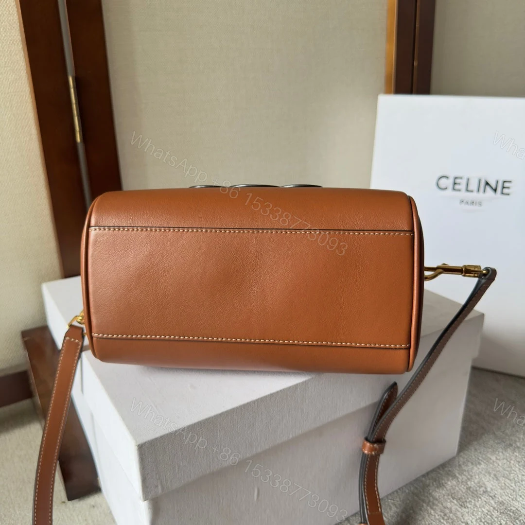 View 8 of CELINE SMALL BOSTON BAG IN SMOOTH CALFSKIN WITH CUIR TRIOMPHE BROWN