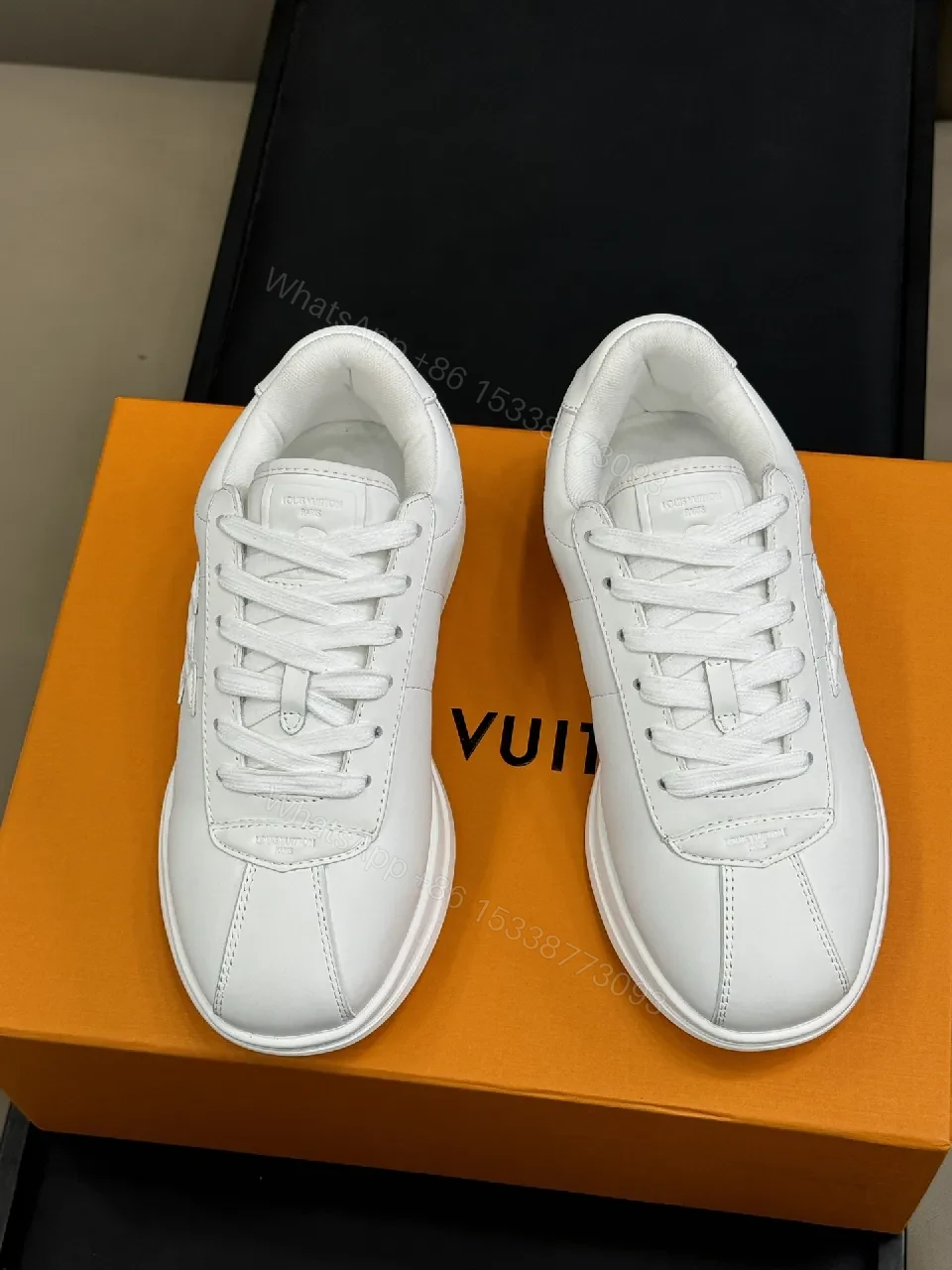 View 6 of White Leather Minimalist Sneakers with Couture Stitching