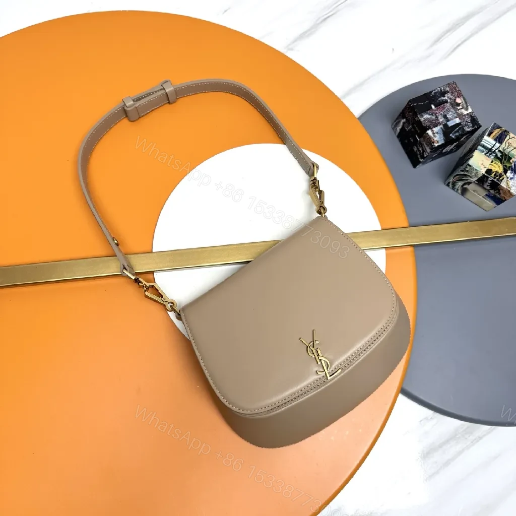 View 7 of Beige Leather-Style Shoulder Bag with Gold Hardware