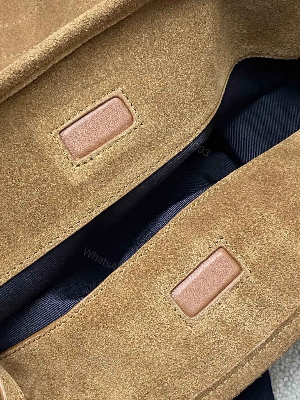 View 3 of Soft Suede Hobo Bag with Adjustable Strap, Tan Caramel, Luxury Style, YSL-inspired Gold Hardware, Bag