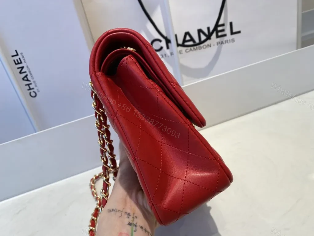 View 6 of Red Quilted Leather Crossbody with Gold Hardware Bag