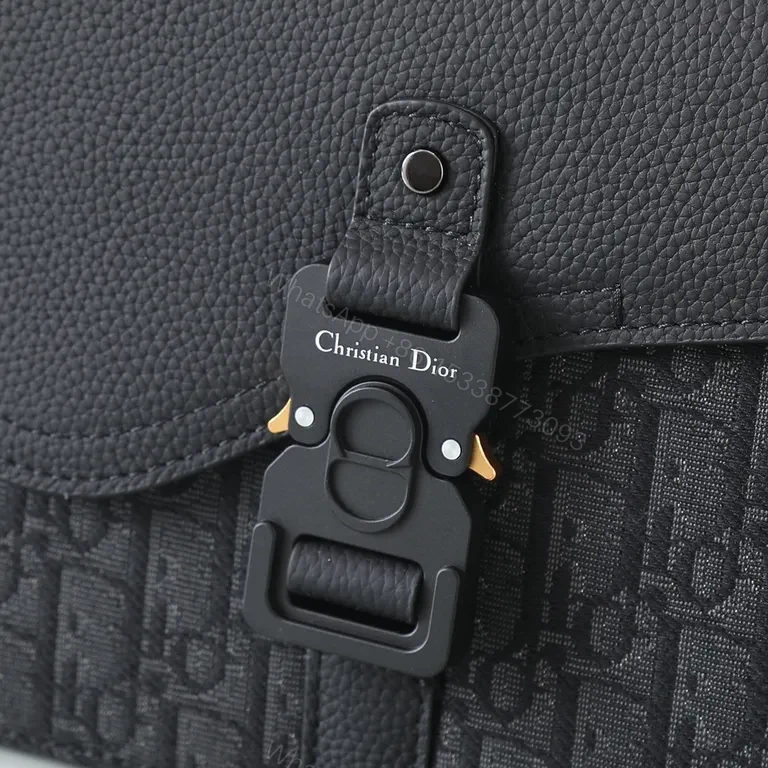 View 3 of Charcoal Leather-Accent Dior-Style Crossbody Bag with Buckle Closure