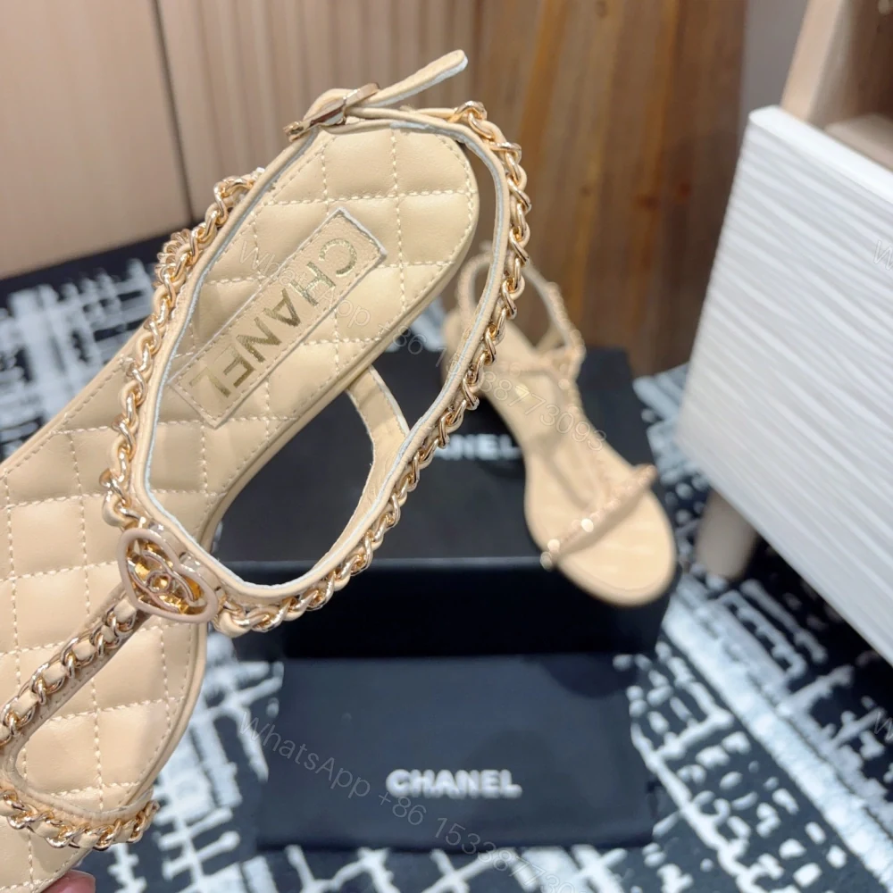 View 5 of 高仿Chanel*25C系列G36122B小羊皮中踭涼鞋米黃5CM免檢版