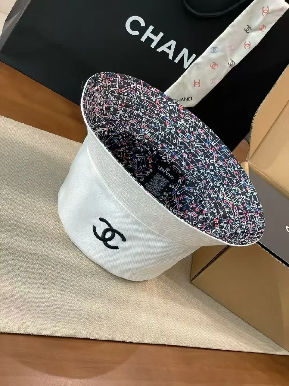 View 4 of Bold Color Block Bucket Hat: Luxe Comfort, Patterned Interior