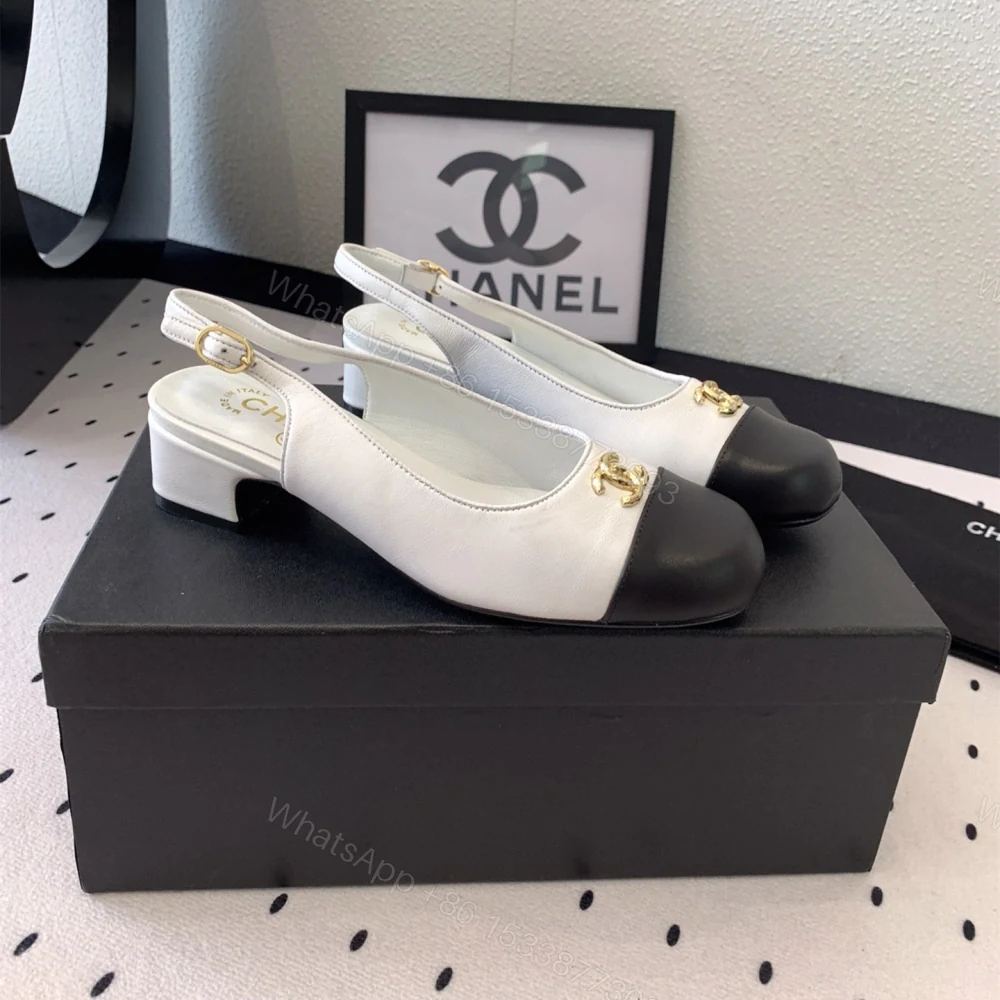 View 2 of 高仿Chanel*G45768C圓頭露跟單鞋小牛皮白色3.5CM免檢版