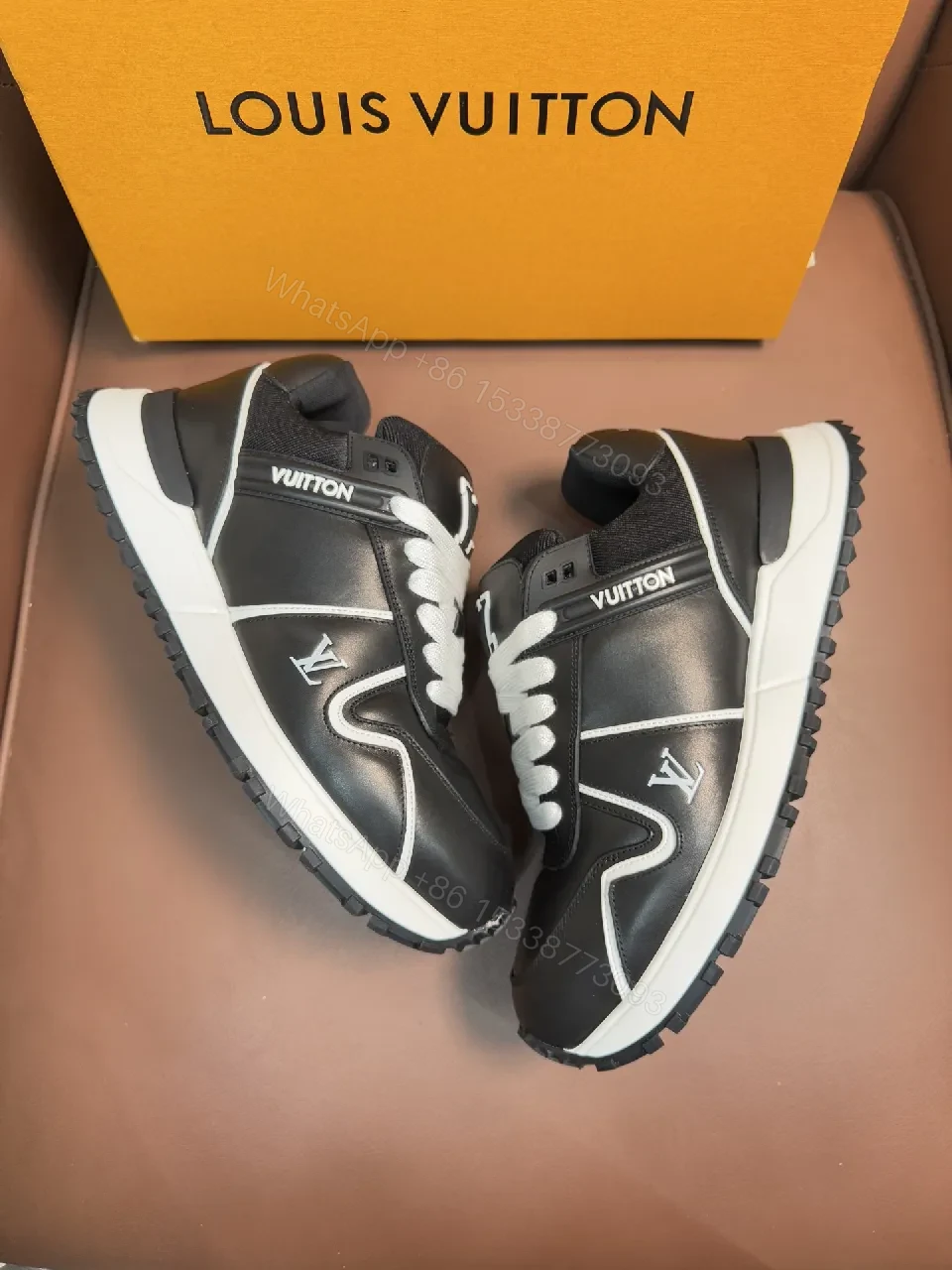 View 5 of Bold Contrast Leather Sneakers - High-Top Luxury Comfort