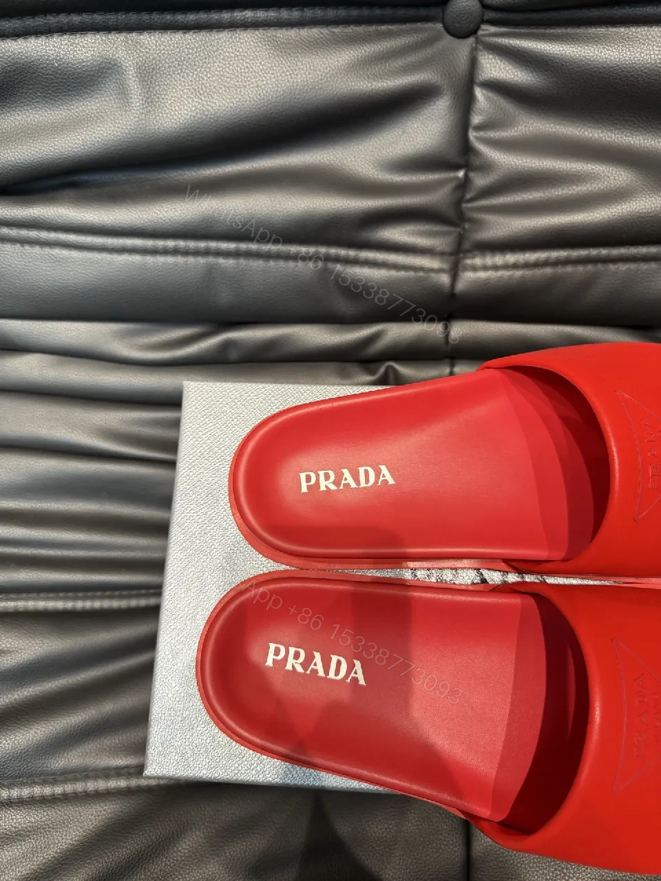 View 4 of Red Leather Minimalist Slides with Comfort-First Footbed