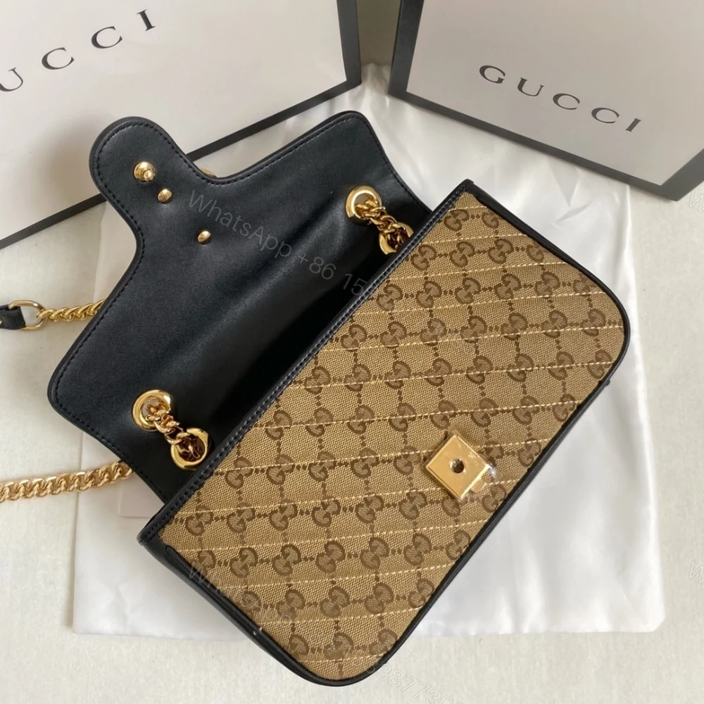 View 7 of Gucci GG Marmont Shoulder Bag Beige And Black 26Cm 443497 HVKEG 9772