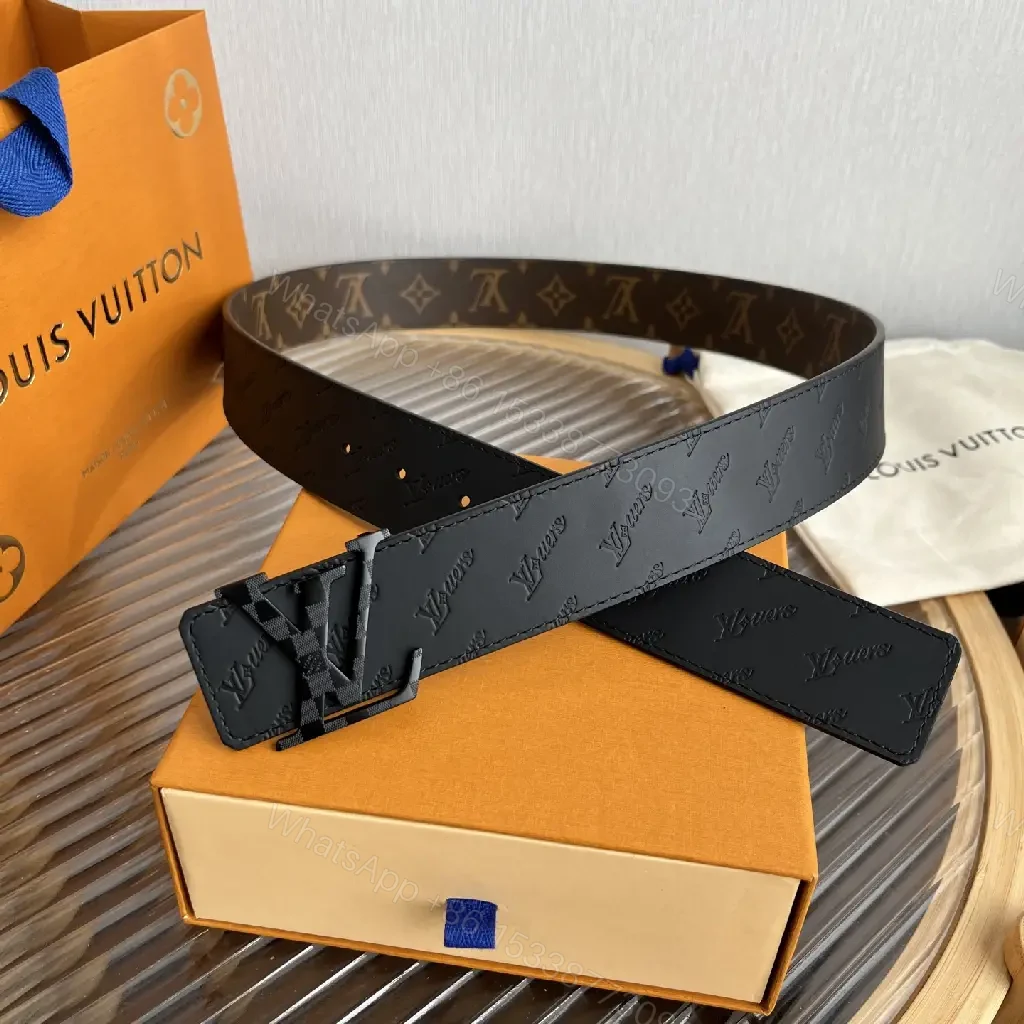View 3 of Brown Canvas LV Belt with Interlocking Buckle, Luxury Style