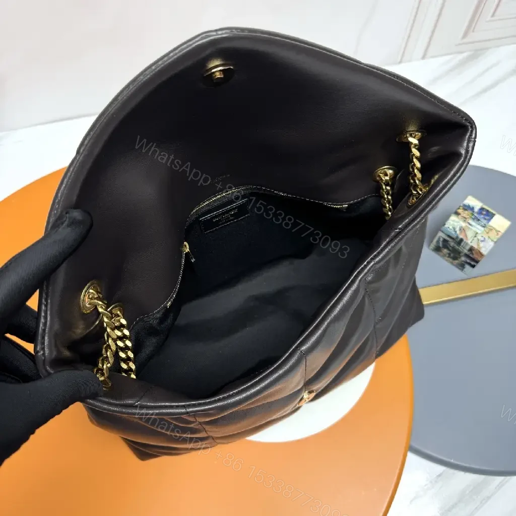 View 4 of Black Quilted Leather Shoulder Bag with Gold Hardware