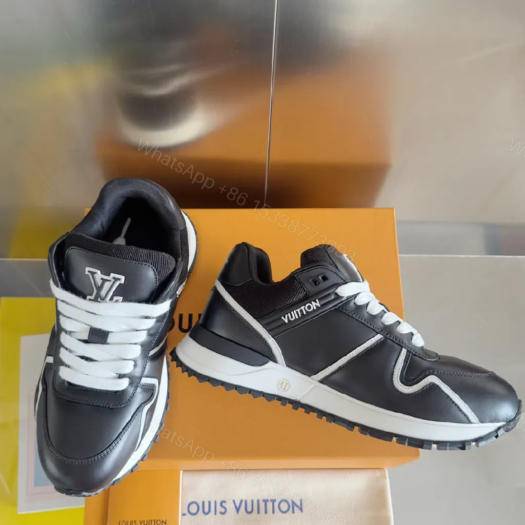 Dynamic Runner: Black & White Leather-Sculpted Comfort Sneakers — view 1