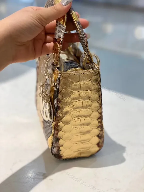 View 6 of Gold Brown White Snakeskin Mini Bag with Dior Charm