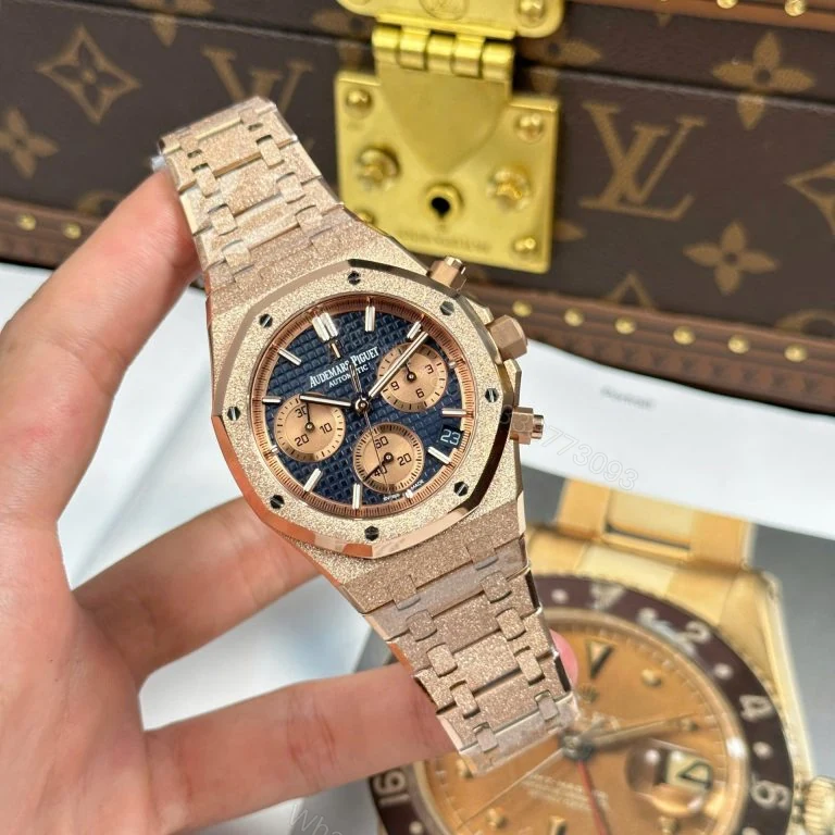 View 3 of Audemars Piguet Royal Oak Chronograph Frosted Gold 26240 Super Clone Blue Dial