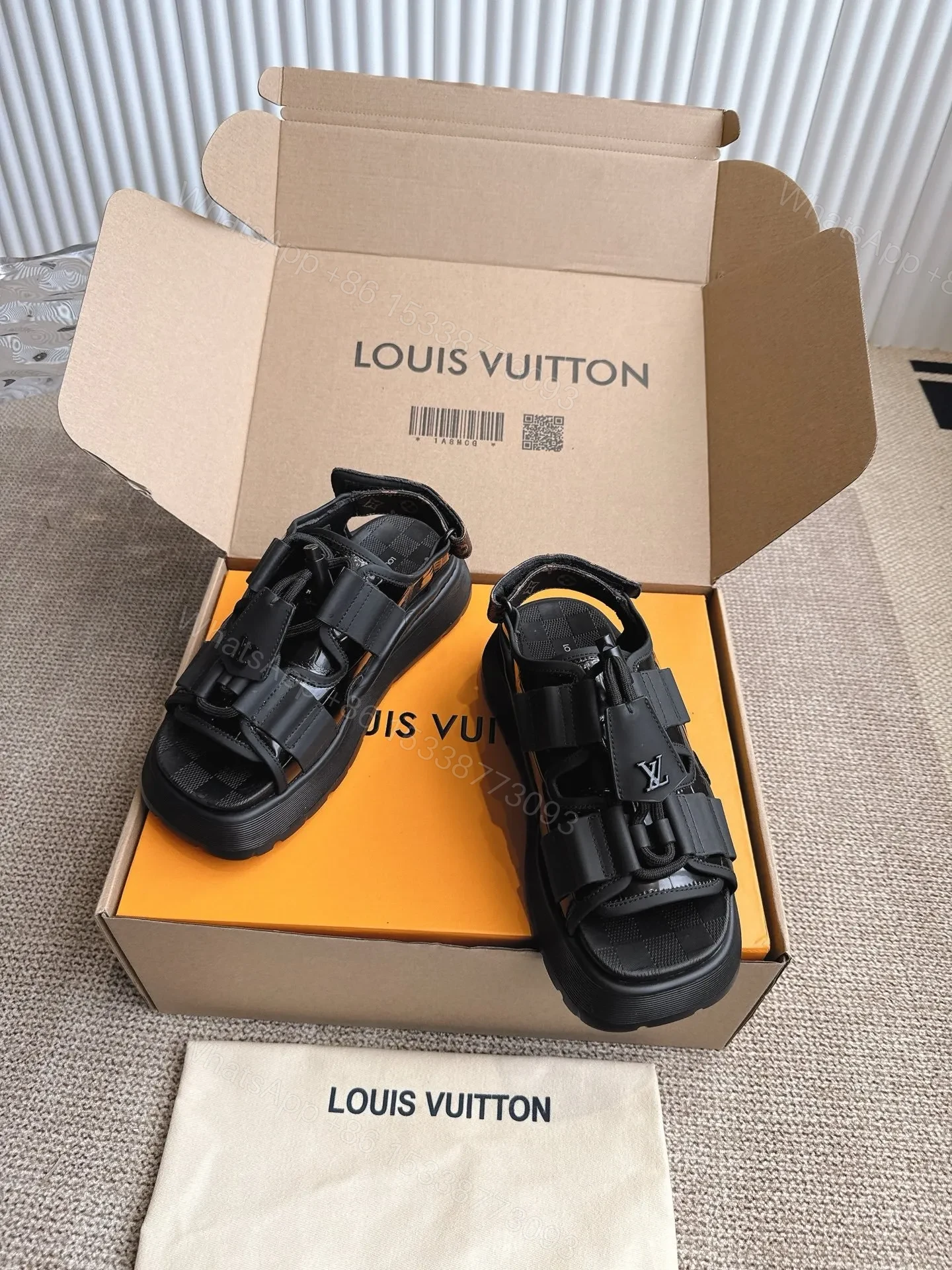 View 3 of LV Women Black Leather Sporty Sandals