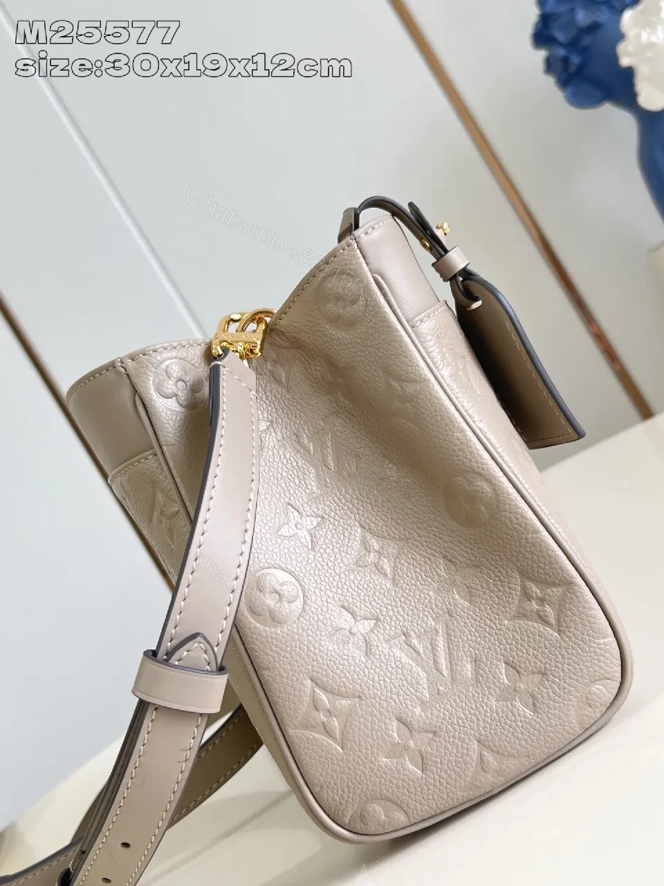 View 3 of Taupe Monogram Satchel: Structured, Comfortable, Luxe Tote