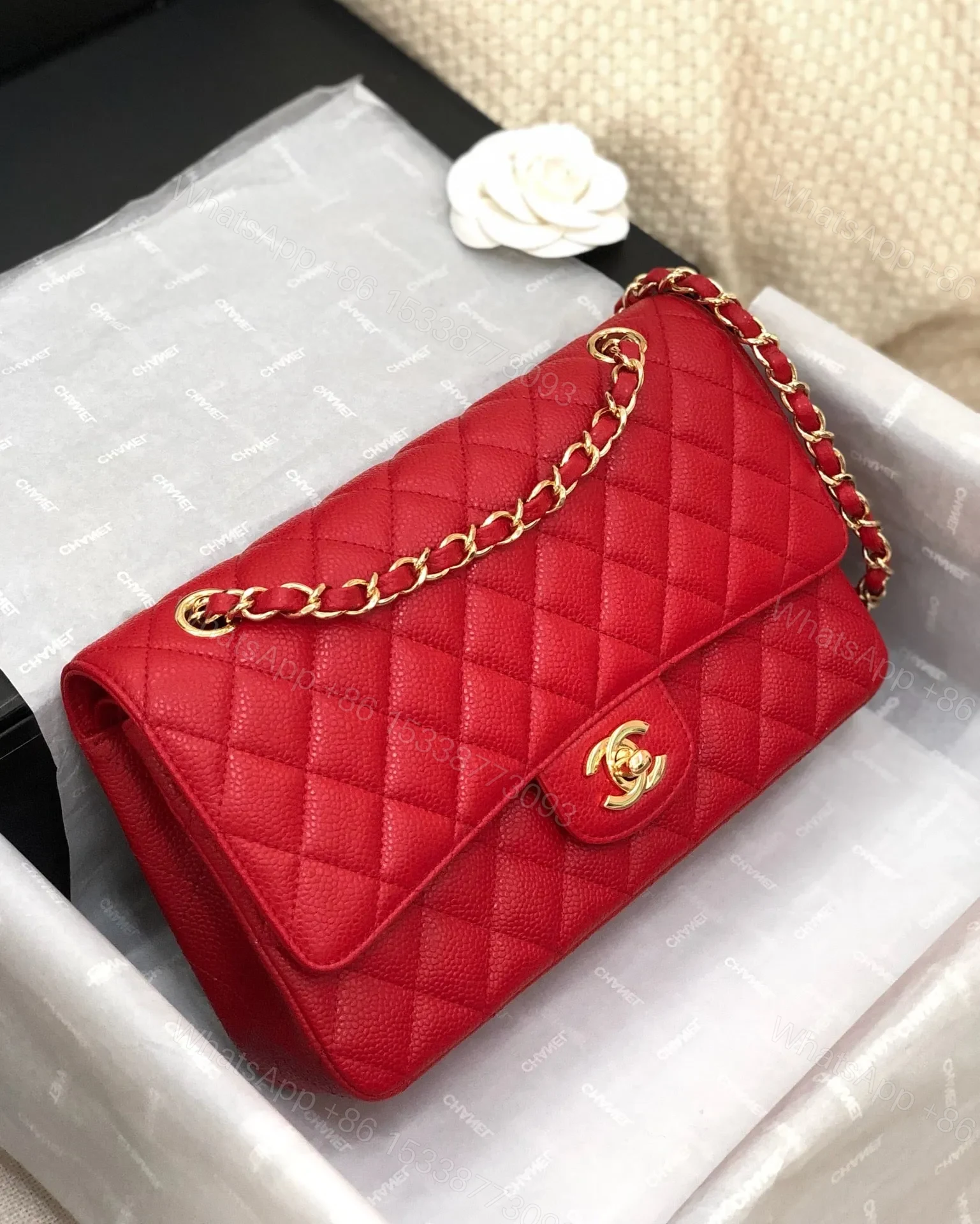 View 2 of FLAP BAG MEDIUM 25CM RED CAVIAR GOLD HARDWARE