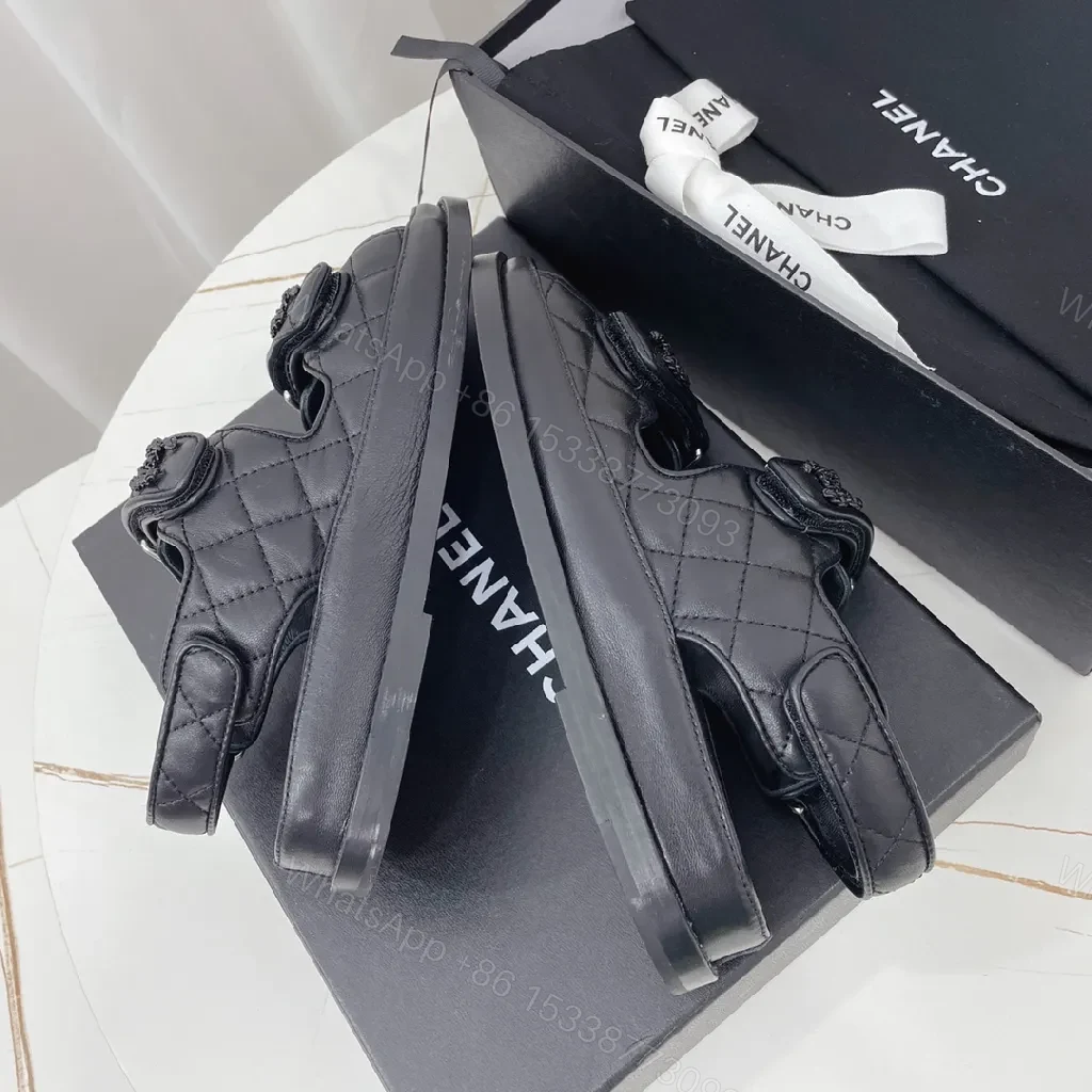 View 5 of Quilted Leather Sandals with Logo Details, Comfort Fit