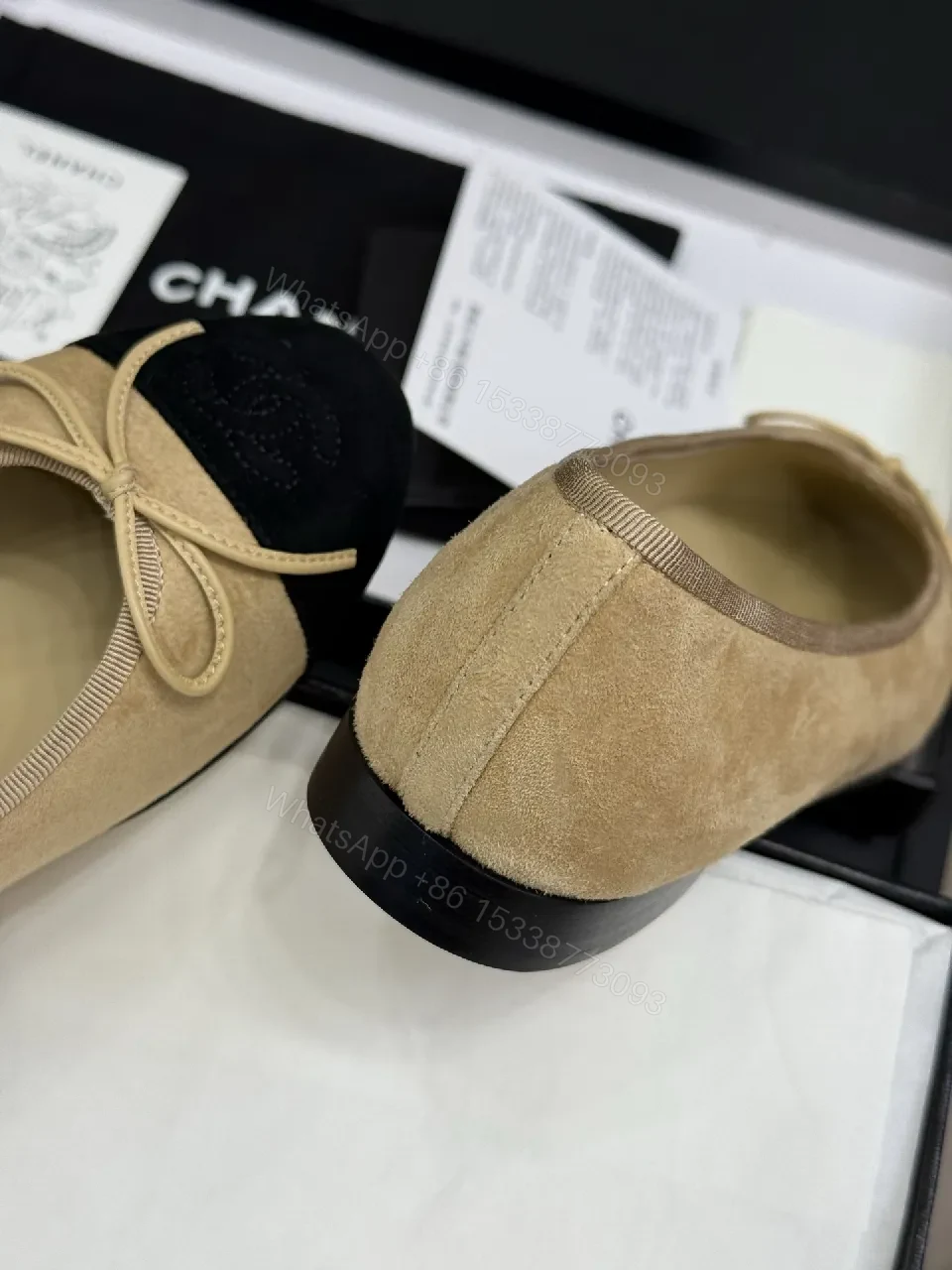 View 2 of Neutral Beige & Black Captoe Ballet Flats: Two-Tone Luxury Comfort