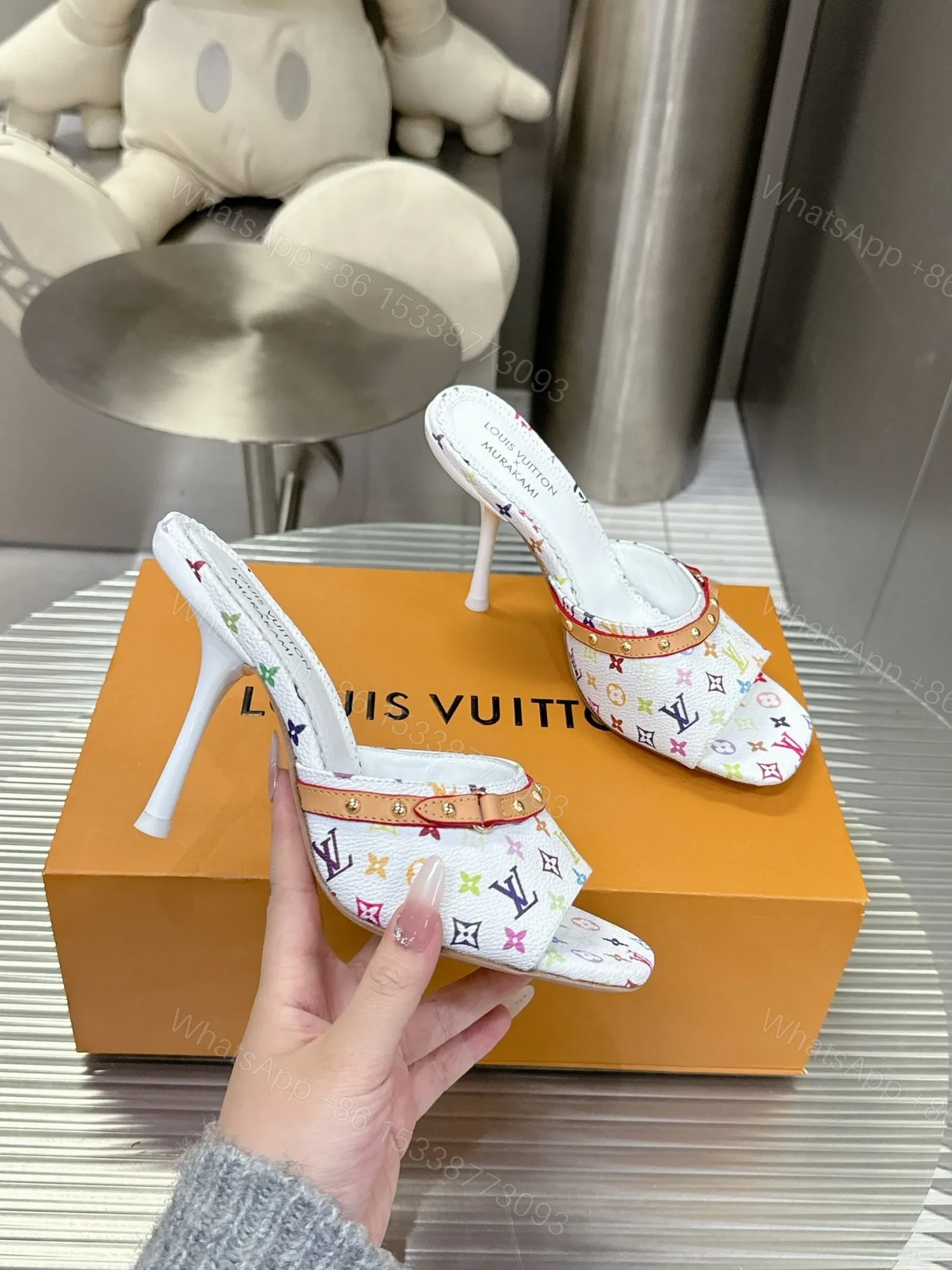 View 2 of LV Women White Multicolor Printed Leather Mules