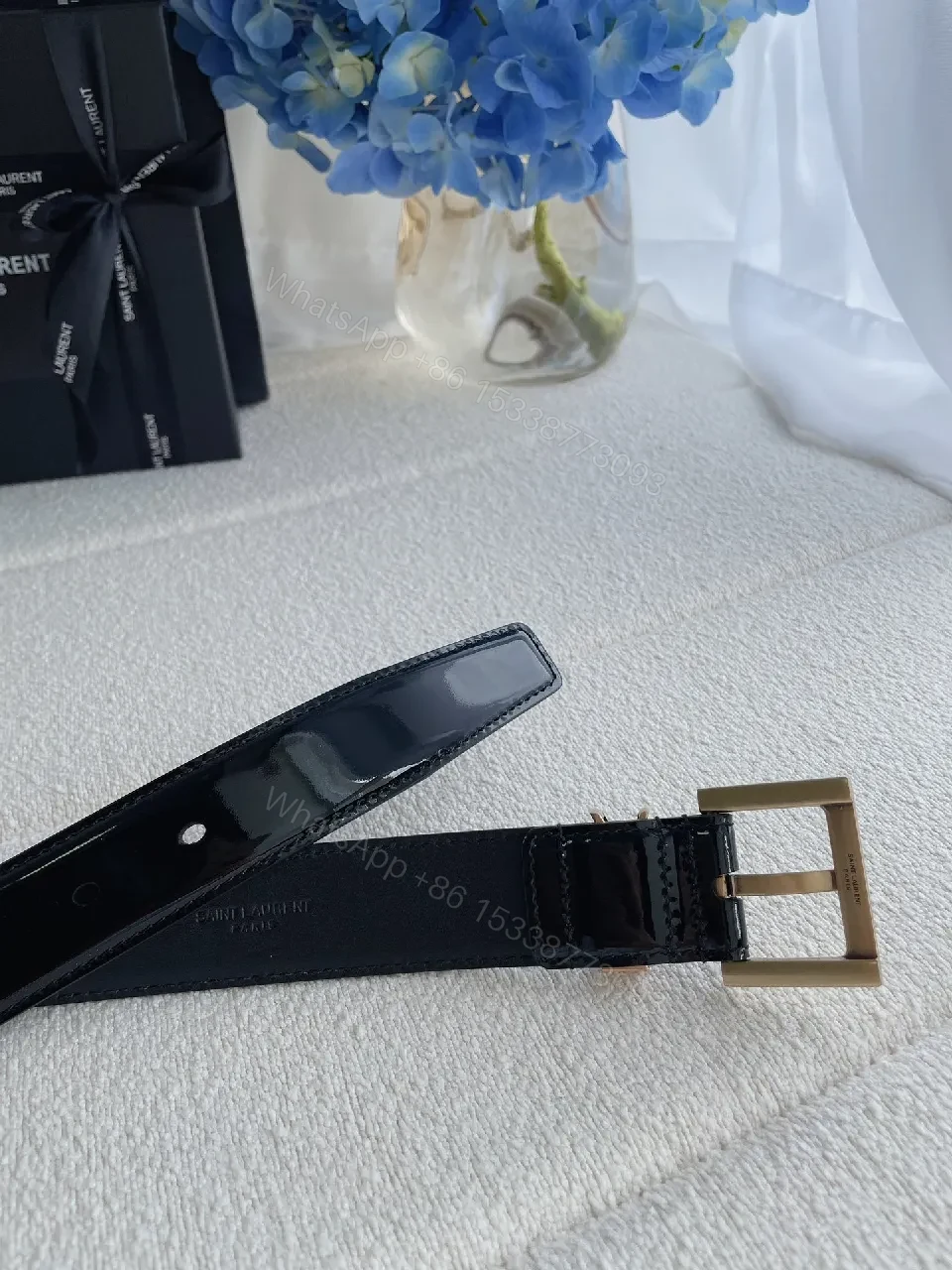 View 6 of Gold-Hardware Patent Leather Belt, Luxe Oxford Style, Premium Craftsmanship
