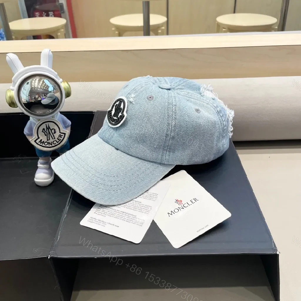 View 2 of Light-Wash Denim Cap with Signature Patch, Slim Fit