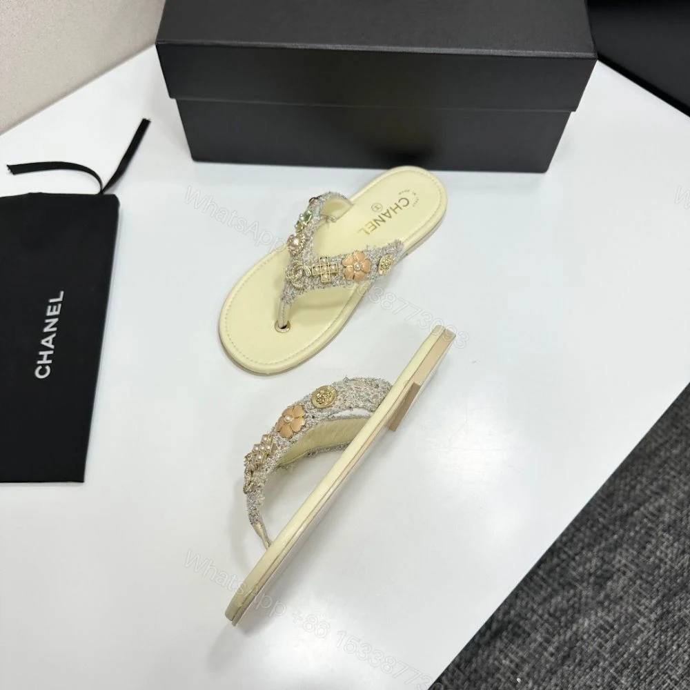 View 7 of Chanel Thong Jewel Embellished Cream