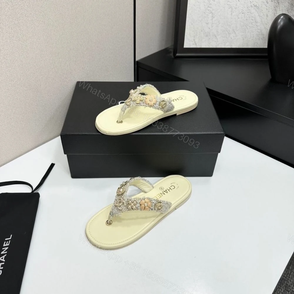 View 5 of Chanel Thong Jewel Embellished Cream