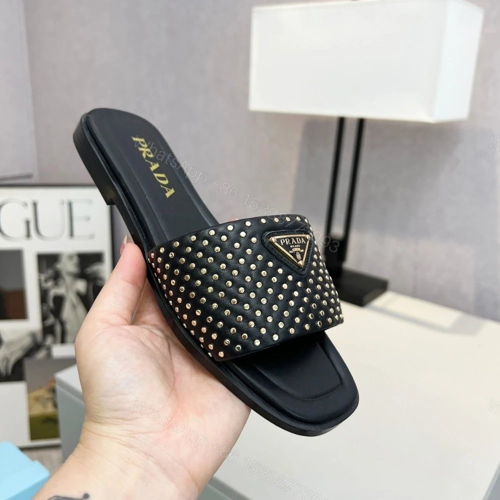 View 4 of PRADA NAPPA LEATHER SLIDES WITH STUDS BLACK 1XX760 ZHP F0002 F 010