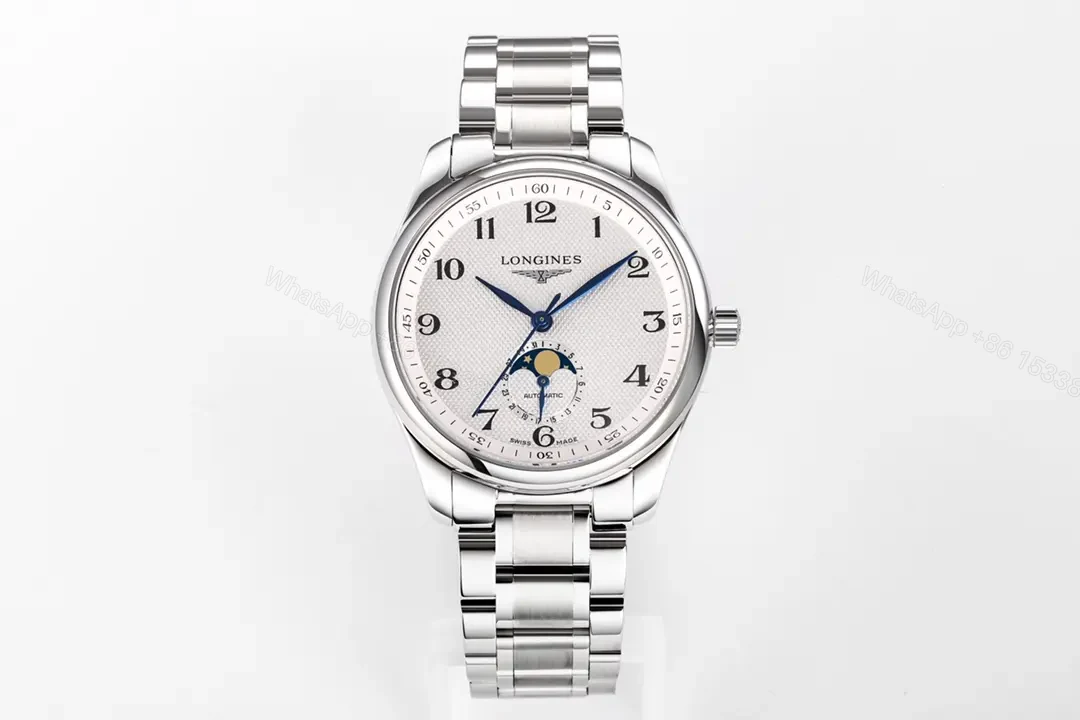 Longines Master Collection Moon Phase 40mm Watch Silver Dial Stainless Steel Bracelet — view 1