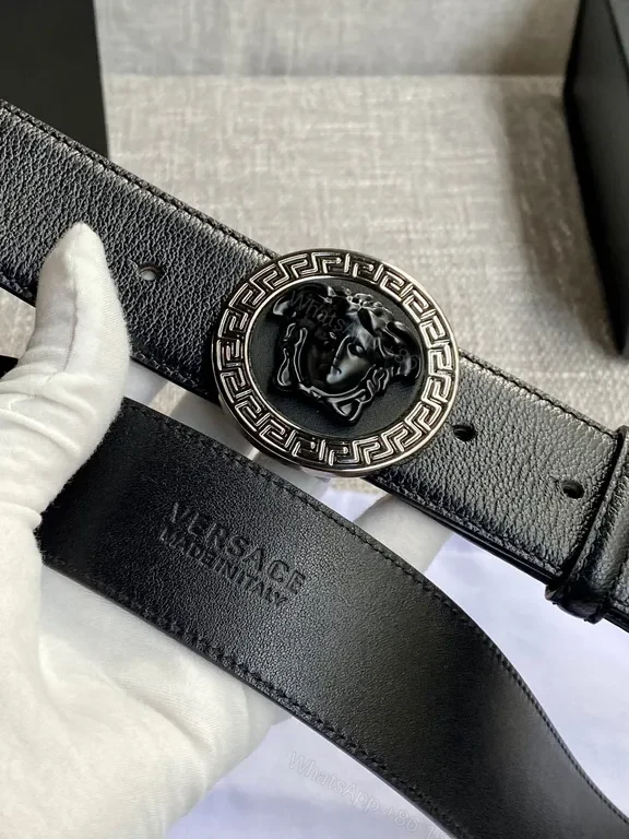 View 4 of Versace Black Leather Belt with Medusa Buckle â€“ Luxe Everyday Accessory
