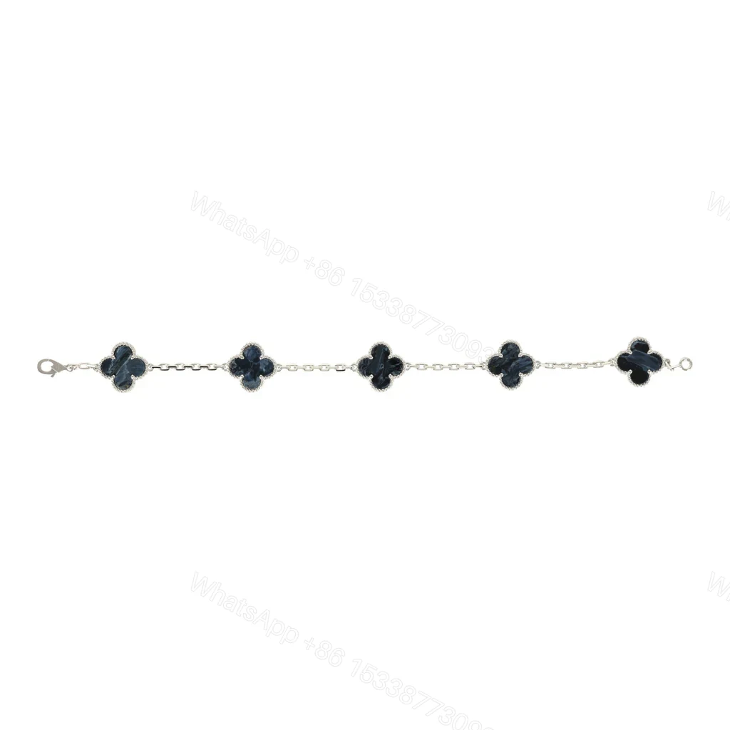 View 2 of Van Cleef Arpels Vintage Alhambra 5 Motif Bracelet Pietersite 18K White Gold