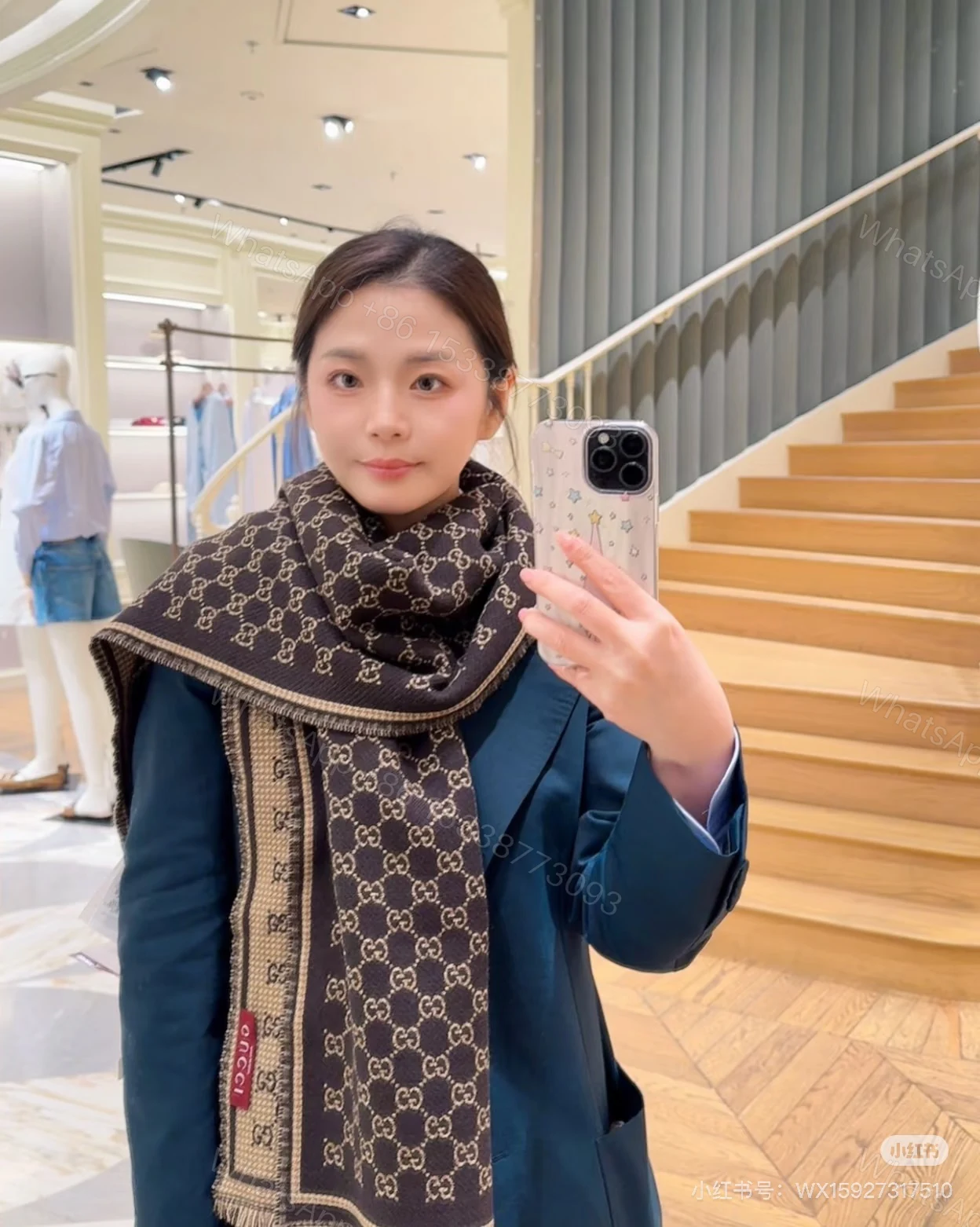 Gucci 一比一黑金雙G羊毛圍巾 女款奢華大器專櫃同步熱賣 — view 1